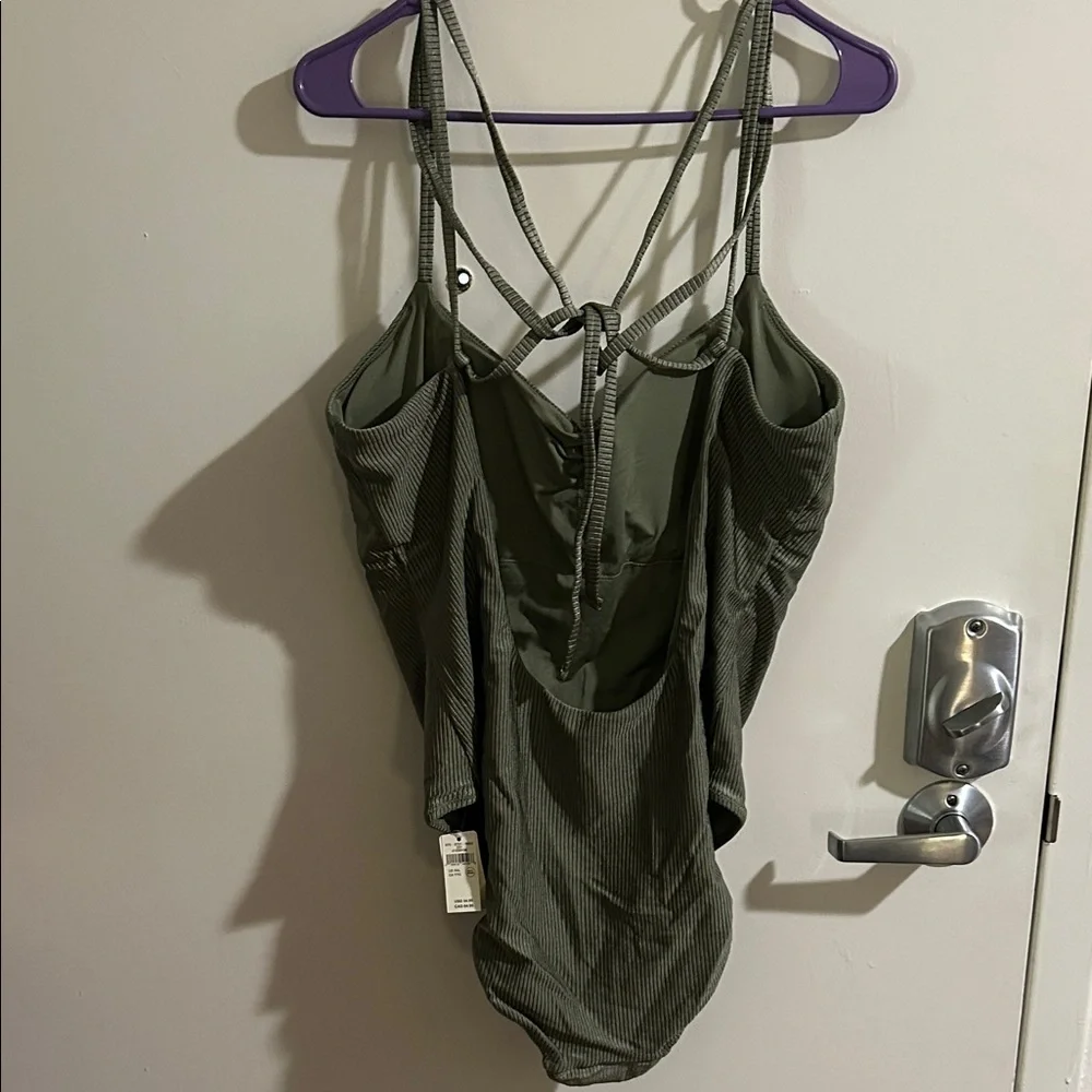 Olive Green Ribbed One-Piece Swimsuit - Picture 2 of 3